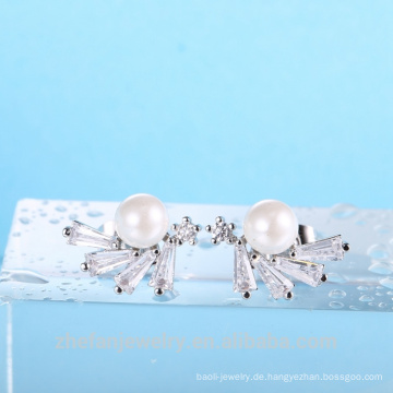 Benutzerdefinierte Logo Pearl Stud weißer Zirkon Stein Ohrringe